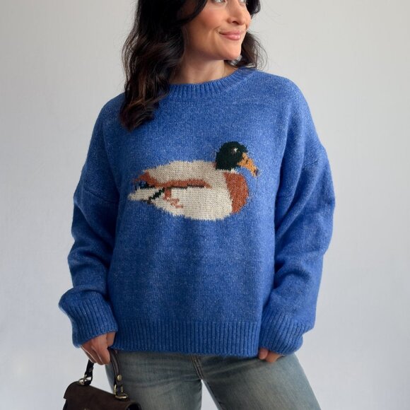 Women’s Blue Mallard Duck Knit Sweater - Picture 1 of 11